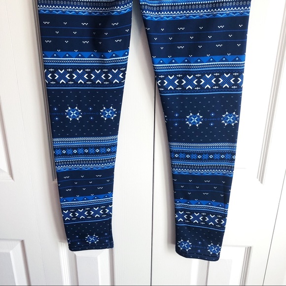 Serra Cozy Blue Tribal Print Fleece Lined Leggings Small - Picture 14 of 14